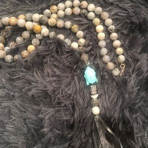 Necklace w/ turquoise Buddha, Marcasite, crystal